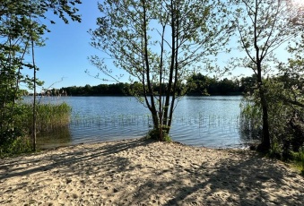 Działka nad jeziorem Długie linia brzegowa