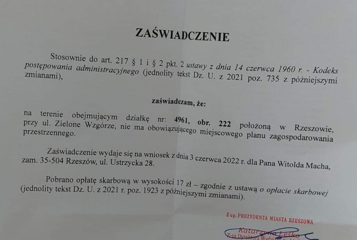 Działka na sprzedaż w Rzeszów Przybyszówka Sloneczny stok o powierzchni 4100 mkw