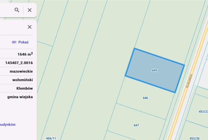 Działka na sprzedaż w Klembów Wola Rasztowska  o powierzchni 1643 mkw