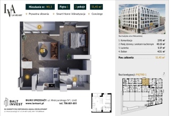 APARTAMENT PREMIUM 51,45 m², SMART HOME, CONCIERGE 