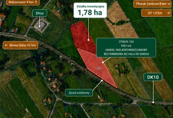 Działka inwestycyjna przy DK10 z WZ i strefą 1SH