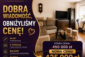 PARTER, SUPER MIESZKANIE 2 POKOJOWE Z BALKONEM 